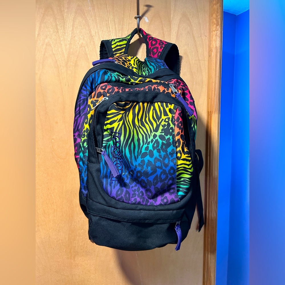 Vintage Rainbow Animal Print Jansport Backpack